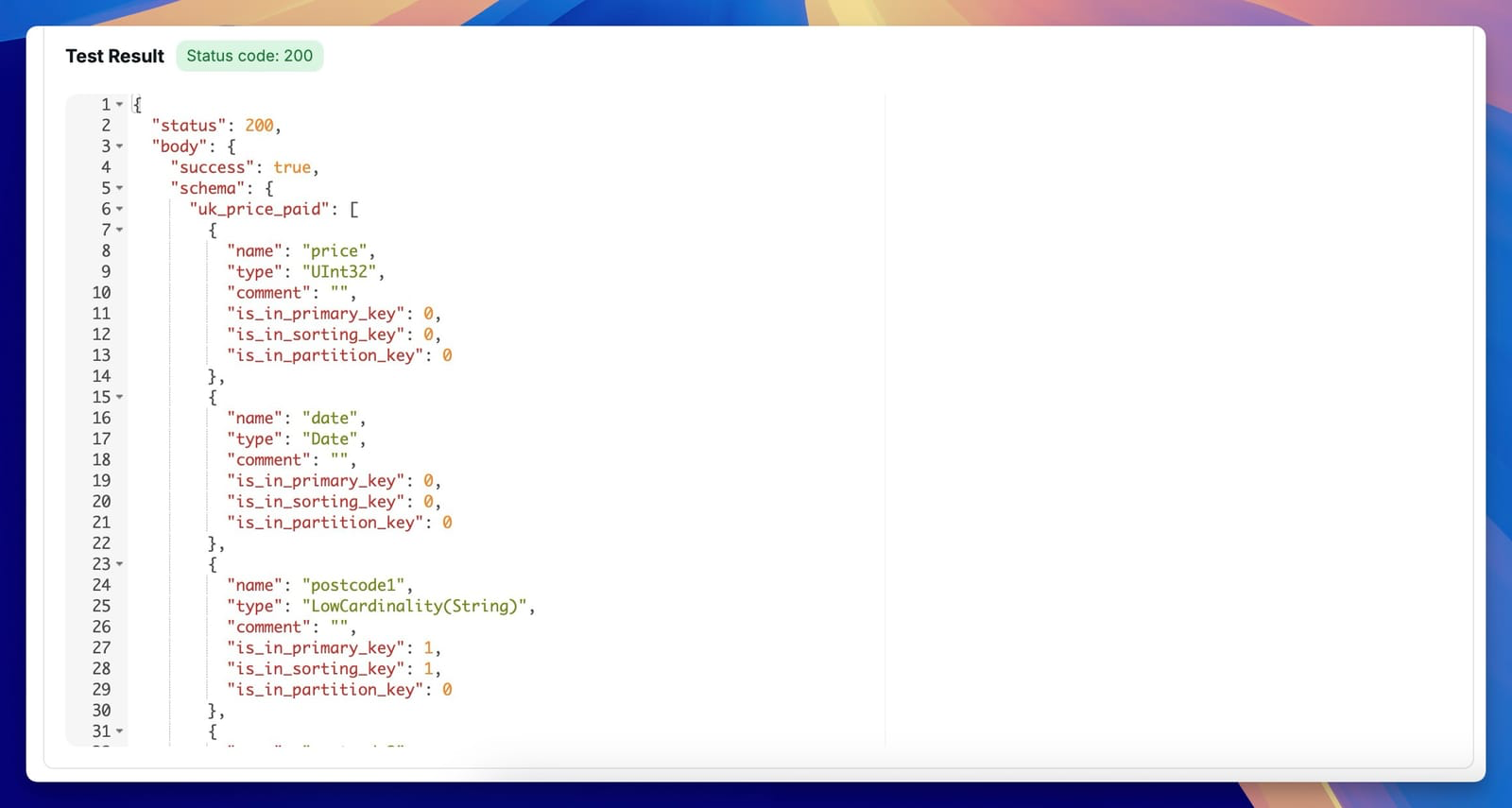 ClickHouse JSON schema in Chartbrew - Zoomed