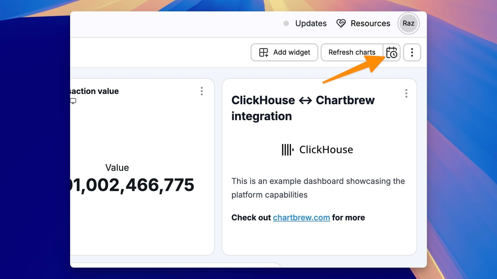 Chartbrew dataset refresh settings - Zoomed