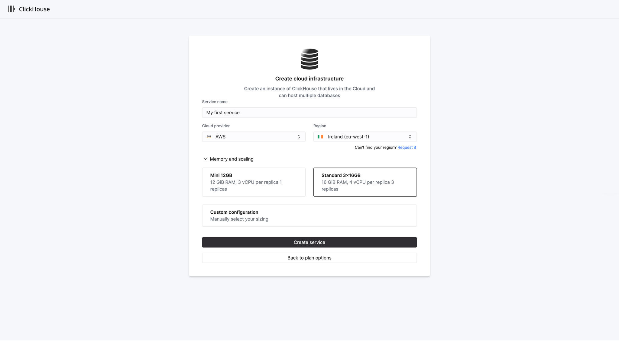 New ClickHouse Service - Zoomed